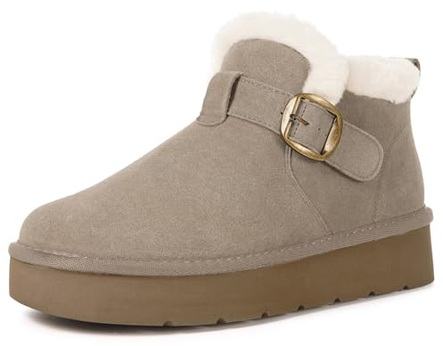 Botas de Ante para Mujer Cálido Piel Botines de Nieve Antideslizante Impermeables Cuero Genuino Invierno Cómodas Zapato Outdoor,Caqui,40 EU