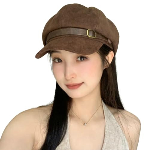 Vintage Newsboy Hats Winter Suede Caps Women's Octagonal Hat Fashion Gatsby Cabbie Baker Visor Beret Hat Brown