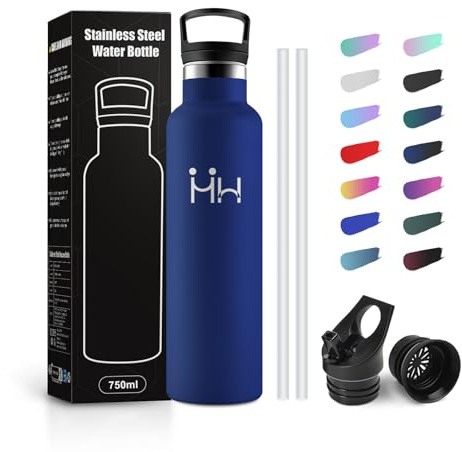 JAPORIA Borraccia Acciaio Inox 750ml, Borracce Termiche con Cannuccia, Bottiglia Termica a Prova di Perdite, senza BPA, Termos per Bambini, Ufficio, Campeggio, Lavoro, Palestra