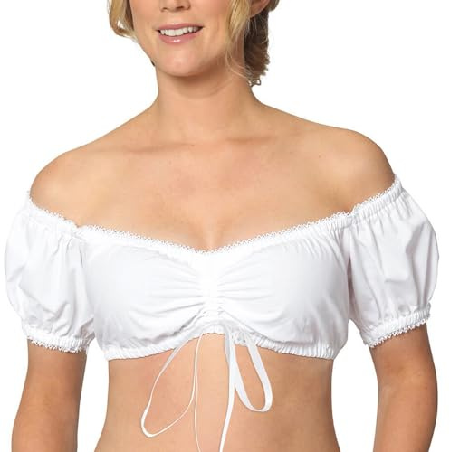Generisch 2026 Mujer Elegante Chaleco de Encaje con Aros Tubo Top Lencería Blusa Dirndl para Oktoberfest Ropa Interior Transpirable con Tirantes Ajustables, Blanco, L