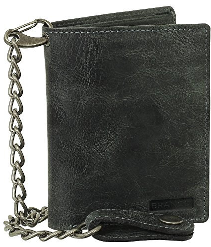 Luxus Leder Bikerbörse mit Kette Biker Geldbörse Portemonnaie Geldbeutel 10 cm Farbe schwarz