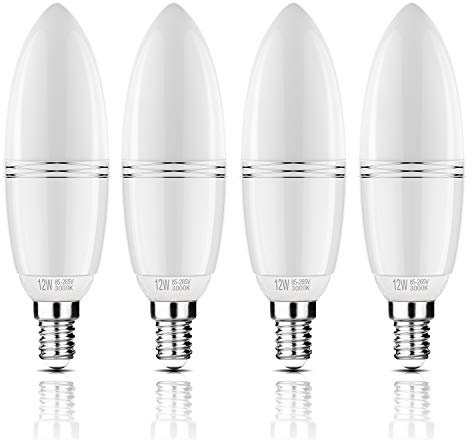 yiizon LED E14 12W lampadine a candela, 100W equivalenti a incandescenza, 3000K Bianca Calda, 1200LM, CRI>80+, non dimmerabile(4 pezzi)