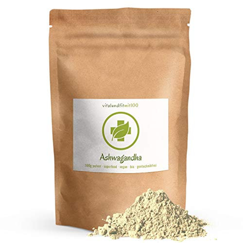 Bio Ashwagandha Pulver 100 g - Schlafbeere oder Indischer Ginseng - in bewährter Rohkostqualität - vegan, rein, gutenfrei, laktosefrei - ohne Hilfs- u. Zusatzstoffe