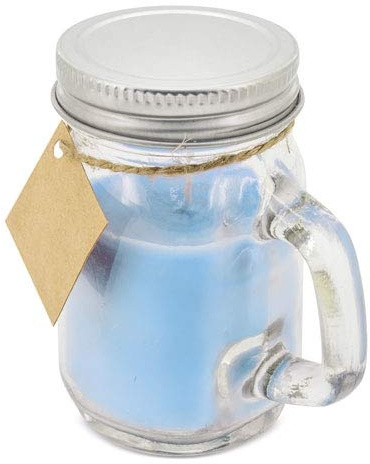 Lote de 25 Velas Aromáticas presentadas en simpática Jarrita de Cristal con asa y tapa metálica + Tarjeta Colgante. Velas para Detalles y recuerdos Bodas, Bautizos, Comuniones (Azul)
