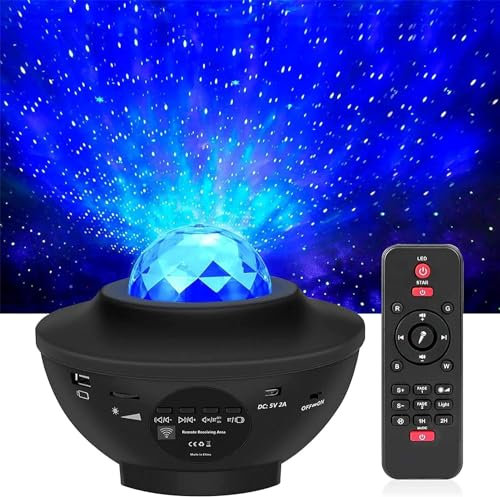 LED Projektor Sternenhimmel mit Fernbedienung, 3 in 1 Galaxy Light, Sternenlicht Stern Projektor mit Bluetooth Lautsprecher/Starry Stern/360°Drehen Ozeanwellen für Kinder Erwachsene, Party Geburtztag