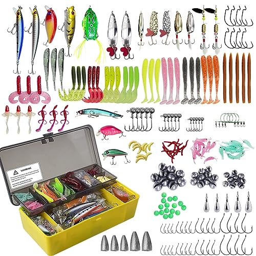 LSHEL 318 Stück Fischköder-Set Angelköder Angelzubehör mit Angelbox Fischköder Fischhaken Set für Salzwasser und Süßwasser