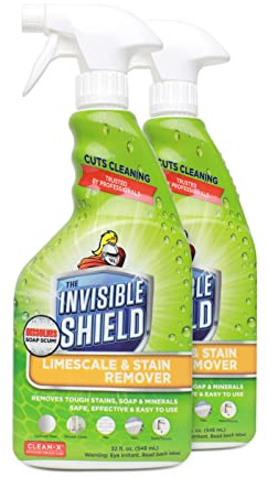 Invisible Shield Limescale & Stain Remover 32 fl. oz - Spray Away Hard Water & Soap Scum by UNELKO- Clean-X 2 pack