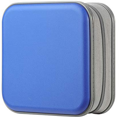 alavisxf xx CD Case, 48 Capacity Hard Plastic Portable Travel DVD Case Protective Zipper CD Case Holder Car Storage Wallet Bag (48 Capacity, Blue)