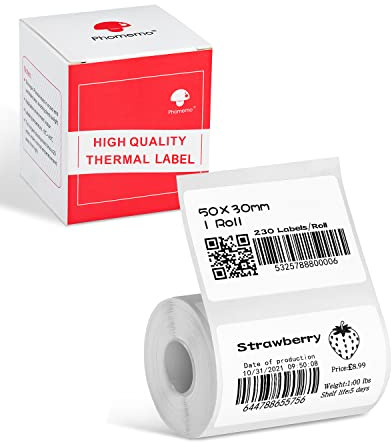 Phomemo Thermal Sticker Label Paper for M120/M110/M220/M250/M150 Label Maker Machine, Multi-Purpose Self-Adhesive Tag 1.96'' x 1.18(50X 30mm), 230 Labels/Roll,Black on White