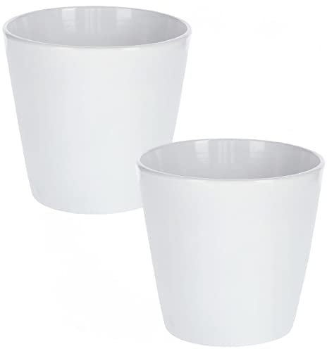 KOTARBAU® 2er Set Keramik Blumentopf Übertopf ⌀ 13 cm Klassisch Weiß Glatt