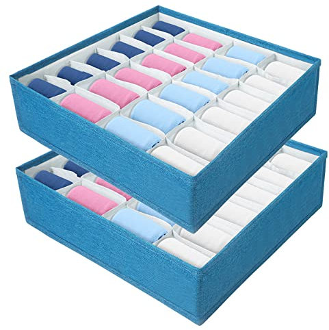 AiQInu Schubladen Organizer für Socken und Unterwäsche,2 Stück 24 Zellen Faltbare Schubladen Ordnungssystem Kleiderschrank Schublade Divider Organizer zum Unterwäsche, Socken, Krawatten, Gürtel