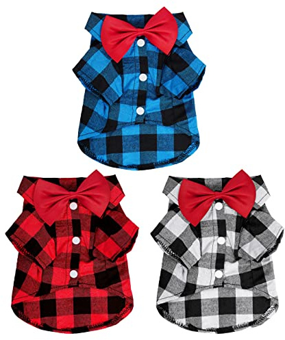 Tongcloud 3 Pack Plaid Puppy Cat Shirt - Cute Dog & Cat Shirts for Medium Dogs & Cats - Birthday Party & Holiday Photo((Red, Blue & White,Medium)