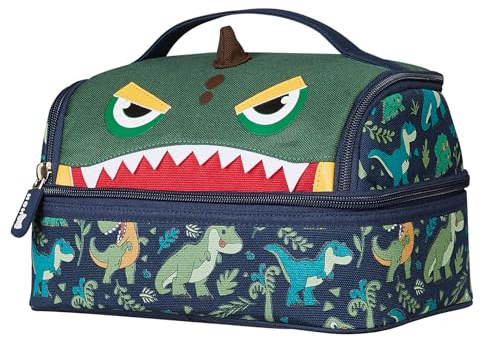 NOHOO Kids Insulated Lunch Bag Small Cute Reusable Green Dinosaur Food Box for Boys Girls Toddler Preppy School Kindergarten Daycare Use
