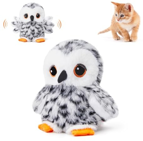 Potaroma Flapping Owl Cat Toys (No Flying), Lifelike Bird Chirp, Rechargeable Touch Activated Kitten Toy, Interactive Catnip Kicker Exercise Toys 4.0 for All Breeds