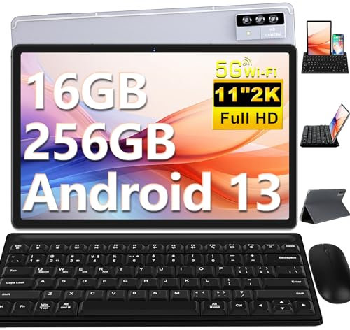 Oangcc 2025 Tablet 11 Pulgadas,16GB RAM+256GB ROM(TF 1TB) Android Tablet PC con Octa-Core 2.0GHz, 4-Altavoces, Baterías 8600 mAh, 5+13+2MP, 5G WiFi, BT 5.0, GPS Tablets con Ratón y Teclado - Gris
