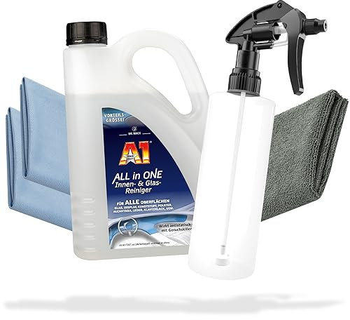 Dr. Wack A1 - Detergente per interni e vetri per auto, 2 l, flacone spray con grilletto Canyon + panni, per tutte le superfici: vetro, display, plastica, tappezzeria, pelle