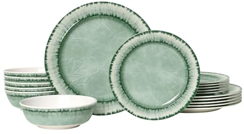AELS Melamine Dinnerware Set of 18 Pcs Dinner Dishes Set, Lightweight Unbreakable for Indoor and Outdoor Use, BPA Free, Dishwasher Safe, Sage Green
