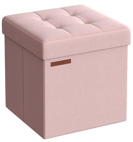 SONGMICS Pouf Contenitore da 38 cm, Cassapanca Pieghevole, Panca Contenitore, Poggiapiedi, per Camera da Letto Ingresso Soggiorno, Rosa Gelatina LSFO27R01