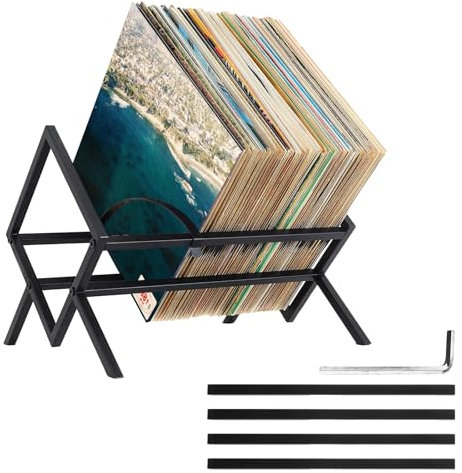 WOPPLXY Vinyl Record Storage Holder - 12 Inch Album Holder Display Stand - 70 Album Organiser Metal Display Rack for LP, Books