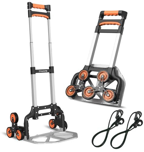 Keyoung Carretilla plegable de aluminio para escaleras de 80 kg, mango extra largo de 110 cm, incluye 2 cuerdas expansoras