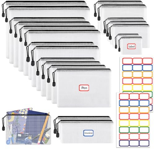 21 Stück Dokumententaschen A4 A5 A6 B4 B5 B6 B8 Bills, Wasserdicht Reißverschluss Dokumententasche mit sticker, Datei Tasche Kunststoff Reißverschlusstasche für Dokumente, Schule, Papier, Kosmetik