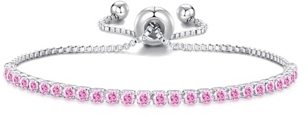 Philip Jones Pulsera de la amistad de tenis rosa claro creada con cristales de Zircondia®, Adjustable, Cristal, Cristal de circonita