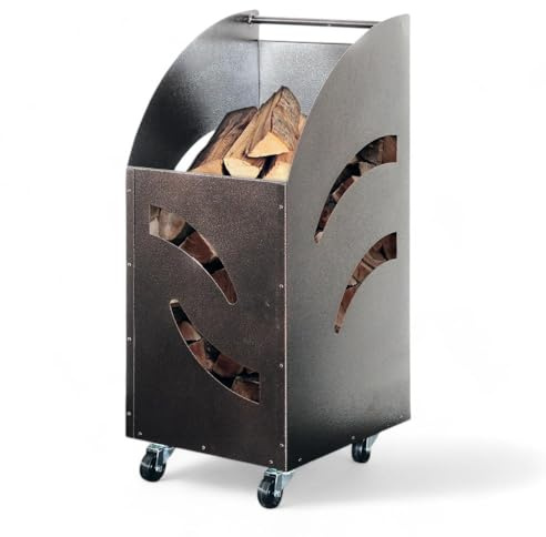 Briconess.com Chariot à bûches cheminée en fer peint démontable design peu encombrant 32 x 42 x 80 h robuste transport bois