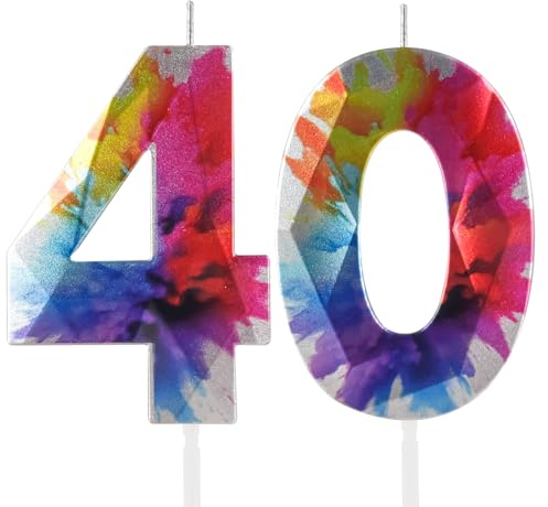 Hongplus Vela de graffiti colorida con número 40, vela de cumpleaños número 40, decoración colorida para pasteles para hombres y mujeres, 40 colores y fabulosa