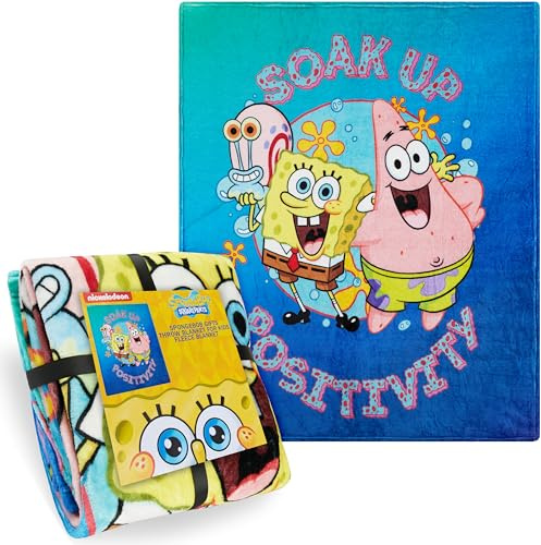 SPONGEBOB SQUAREPANTS Manta Polar 150x130cm, Manta Suave y Cálida con Bob Esponja, Patricio y Gary, Ideal para Sofá, Cama, Regalos Infantiles