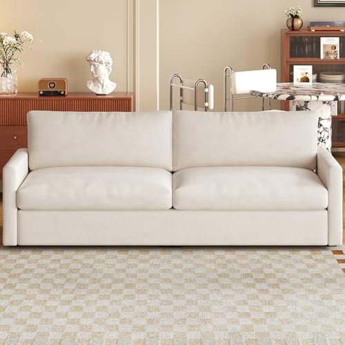 Guyii Sofá de tela de 190 cm, 3 plazas – Sofá moderno para salón, sofá recto con reposabrazos, cómoda butaca tapizada, diseño minimalista, sofá de tela beige