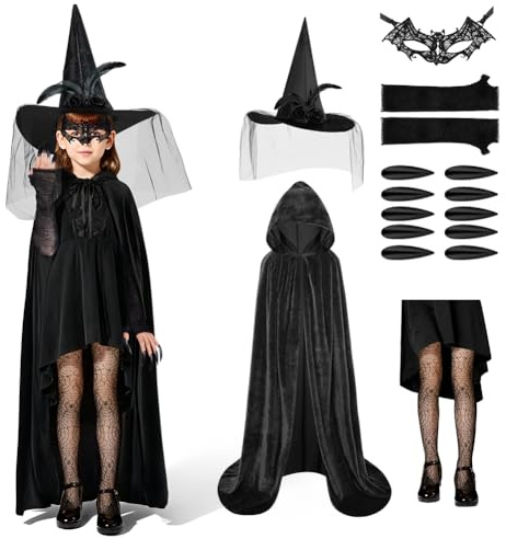 AUYAO Halloween Set di Mantelli, Mantello con Cappuccio da Vampiro per Adulti Bambini, 6 Pezzi Unisex Lungo Mantello Costume per Adulti Bambini, per Festa Carnevale Masquerade, 100/150 CM