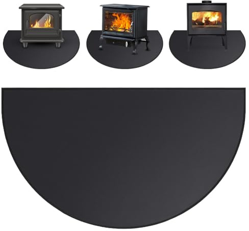 Brandsäker kaminmatta, halvcirkel, brandsäker 100 x 60 cm, gnistskyddsplatta, spisunderlägg, värmeskyddsmatta, svart grillmatta för BBQ, grill, spisar, golv, gräsmatta etc. (60 x 100 cm)