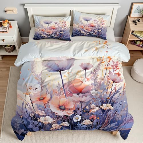 Piumino Singolo Rami Fioriti Trapunte Fiori Piumone Imbottito Resistente Lavabile, Super Morbida Trapunta, piumini 135x200 cm in Microfibra Reversibile e 2 Federa 50x80 cmT74