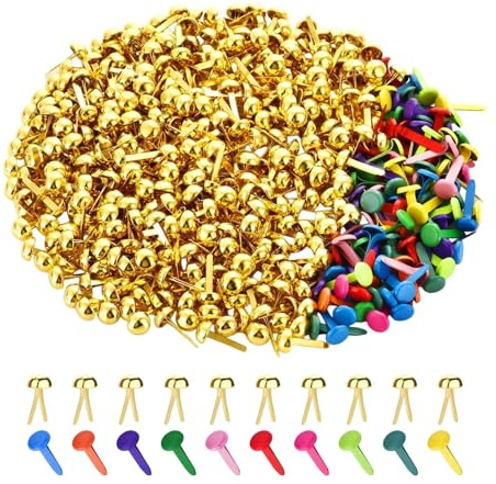 FytStycale 300Pcs Paper Fasteners Craft Pins Pushpin Large Decorative Split Pins Scrapbooking Brads for DIY Projects Scrapbook, Gold and Colorful