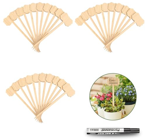 30 Stücke Pflanzenschilder aus Bambus – Mit Wasserfestem Marker, Wetterfeste Pflanzenstecker, Pflanzschilder zum Beschriften für Gemüse, Kräuter, Blumen (20cm x 6cm)