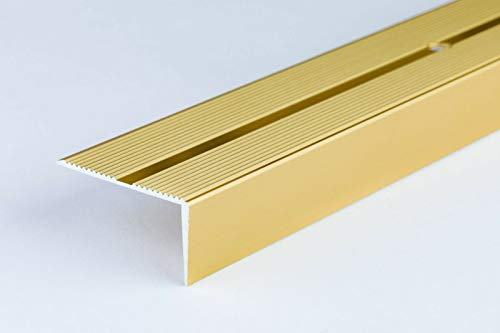 Anti Non Slip Stair Nosing Aluminium 42x22mm x 1M Edge Rubust Trim Drilled Carpet Guard TMW Profiles (Gold)
