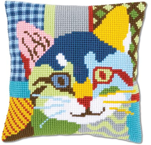 VERVACO Kit Cuscino Punto Croce Gatto Moderno Set Ricamo Principianti Cuscini Gobelin Decorativi ca. 40 x 40 cm Accessori per Lavoretti Creativi DIY Casa Decor Hobby Adulti Cross Stitch