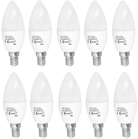 JANDEI - 10 x Lampadine LED E14 C37 da 7 W, Equivalente a 60 W, 330° di Apertura, luce bianca neutra 4200 K. Perfetto per Soggiorni, Camere da letto, Corridoi, Uffici, Case