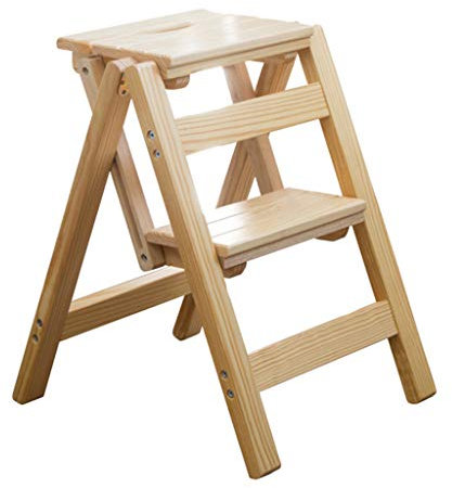 JHome-fällsteg 2-steg-spånledare-hopfällbar stol med uppfällbart bibliotek, trästege säkerhet trästege trappstol verktyg höjd 52 cm max. 200 kg