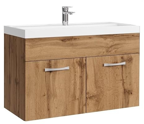Badplaats Badmöbel Set mit Waschbecken und Unterschrank Paso 01 80 x 40 cm Eiche - Waschbeckenunterschrank mit Waschbecken