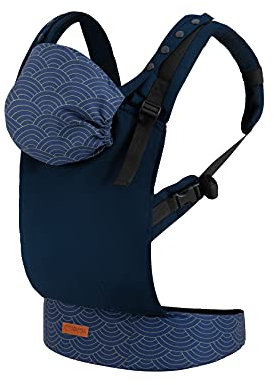 MoMi COLLET Babytrage für Kinder im Alter 3-48 Monate (4-20 kg Körpergewicht), 2 Tragepositionen mit 6 Einstellpunkten, mit Kapuze und einer Köpfchenstütze für das Baby