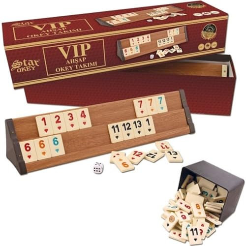 Star Oyun Aletleri Professionell VIP Rummikub Set aus Holz. Ahsap Okey Takimi, Rummy Set mit Melamin Steinen, Wooden (Hellbraun)