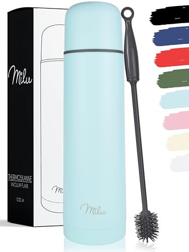 Milu Thermosflasche Thermoskanne Isolierflasche 1L, 750ml, 500ml - Isolierte Edelstahl Trinkflasche, 100% Auslaufsicher, Doppelwandisolierung (Babyblau, 500ml)
