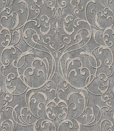 Rasch Papel pintado 651621 con adornos en estilo barroco en gris y beige de la colección Cambio de papel pintado II – 10,05 m x 0,53 m (largo x ancho)