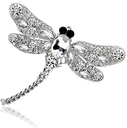 Oenothera Vintage Damen Strass Brosche - Kristall Pin, Tier Libelle - Eleganter Stil Als Geschenk für Frauen/Für Kleidung Dekoration Oberbekleidung (Silber)