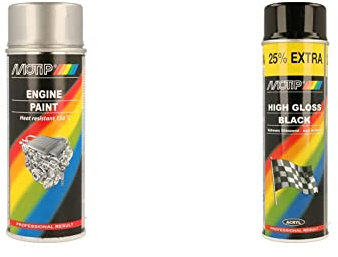Motip M04093 Peinture pour moteur - Aluminium - 400 ml & Rallye Acrylique Peinture - Noir Brillant - 500ml