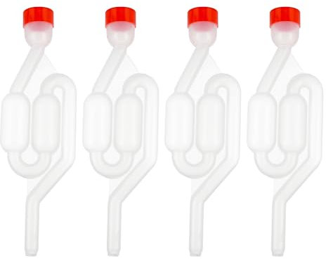 Lantelme 4 Stück Gärröhrchen Set mit Deckel Rot | Gärspund für Weinballon Biergärung Destille Heimbrauen | Gärrohr Kunststoff Gärverschluss für Hobbybrauer professionelle Weinherstellung Gärprozesse