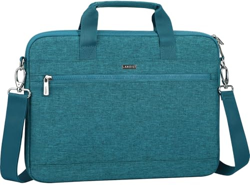 LANDICI 360° skyddande laptopväska 14-15 tum med axelrem, laptopfodral fodral för MacBook Air/Pro 15, Chromebook 14, Dell XPS 15, vattentät datorväska smal portfölj-blågrön grön