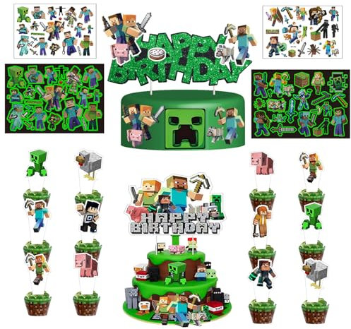 Juego de 26 adornos para tartas + 4 hojas de tatuajes temporales para niños, decoración de tartas, decoración de magdalenas, decoración de cupcakes, decoración de cumpleaños infantiles, fiesta de