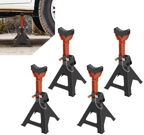 Froadp 4 cavalletti di sostegno 3T regolabili in altezza 28-42 cm, cavalletti di sostegno con paletta di sicurezza e cuscinetti in gomma antiscivolo, cavalletto professionale per auto, camion e camper
